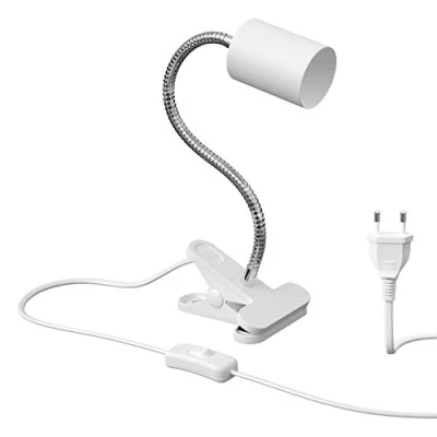 Abbildung von ledscom.de Klemmleuchte, Schwanenhals WAIKA, Schalter, weiß matt, 1x GU10 max. 15W, Schwanenhals, Klemme, Klemmlampe, Schraubleuchte, Schraublampe, Tischleuchte, Tischlampe