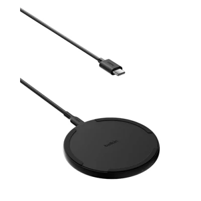 Abbildung von Belkin Kabelloses Ladepad (15 W) Qi Ladegerät, Ladestation für Apple iPhone 16, 15/14/13 Serie, AirPods, Samsung Galaxy S25, S24, Pixel, inkl. 1,5 m Kabel (kein Netzteil) Schwarz