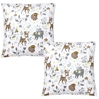 Abbildung von TupTam Kinder Kissenbezug Dekorativ Gemustert mit Hotelverschluss 2er Set, Farbe: Waldtiere/Igel/REH/Fuchs/Kaninchen/Beige, Größe: 40 x 60 cm