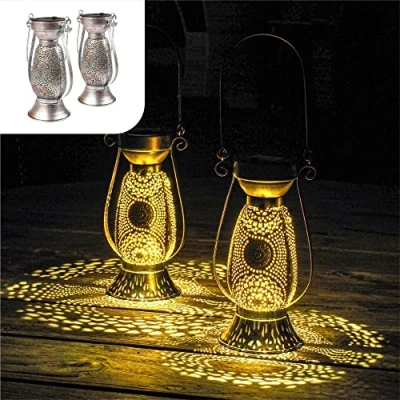 Abbildung von Gadgy Solar Orientalische Laterne 2 Stück Solarlaterne Für Außen Wasserdicht Hängend Oder Tisch LED Lampe Draußen Ip65 Metall