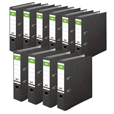 Abbildung von Original DINOR Ordner Wolkenmarmor Recycling Made in Germany. 10er Pack 8 cm breit DIN A4 schwarz Aktenordner Briefordner Büroordner Pappordner Schlitzordner Grüner Balken Blauer Engel