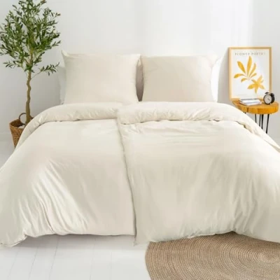 Abbildung von Dreamzie 2 Bettwäsche Set 135x200 Mako Satin Beige Bettbezüge cm mit Kissenbezüge 80x80 Oeko Tex Zertifiziert Baumwolle 4teilig