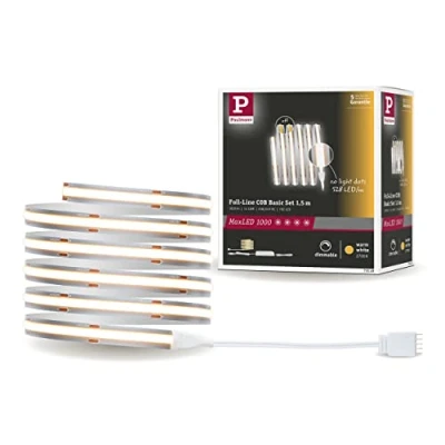 Abbildung von Paulmann 71048 MaxLED 1000 LED Strip Full Line COB Komplettset 1,5m 18W 1620lm 528LEDs/m 2700K 40VA dimmbar Silber Kunststoff