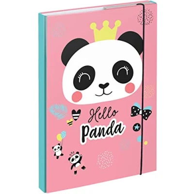 Abbildung von Baagl Heftbox für Schulranzen A4 Sammelmappe Kinder mit Gummiband und Innenklappen Heftmappe, Sammelbox Gummizug Mädchen (Panda)