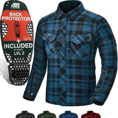 Abbildung von SHIMA RENEGADE MEN Motorrad Hemd Verschleißfest Baumwolle Karierte Motorradjacke Herren mit CE Protektoren, FiberQL Aramid und Kühlungsschicht Reißverschluss (RENEGADE 2, Blau, S)