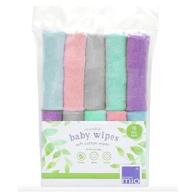 Abbildung von Bambino Mio, wiederverwendbare Baby Feuchttücher Basic umweltfreundlich, frei von Chemikalien, doppelseitig, waschbar, 10er Packung, Cloud Verpackung kann variieren