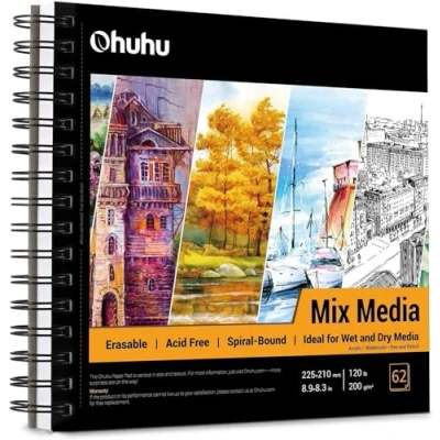 Abbildung von Ohuhu Skizzenbuch 62 Blatt/124 Seiten 200 g/m² Dickes Papier Säurefreies Spiralgebundener Zeichenbuch Hardcover für Marker Acryl Aquarell, Sketchbook zum Skizzieren Illustration, 225 x 210mm