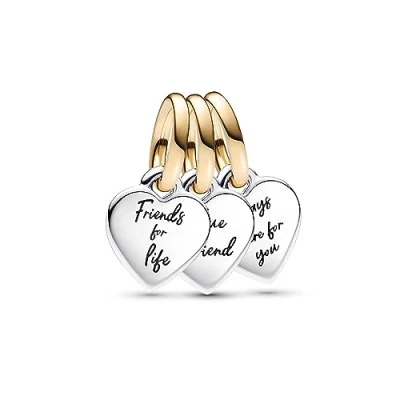 Abbildung von PANDORA Moments Bicolor Teilbarer Dreifacher Freundschafts Charm Anhänger aus Sterling Silber mit vergoldeter Metalllegierung, Zirkonia, Kompatibel Armbänder, 762722C00