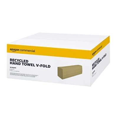 Abbildung von AmazonCommercial Singlefold (V Falz) Papierhandtücher, 1 lagig Recycelt (Krepp), 5000 Blätter (250 Blätter, 20 er Pack), Blattgröße: 24,5 x 23 cm
