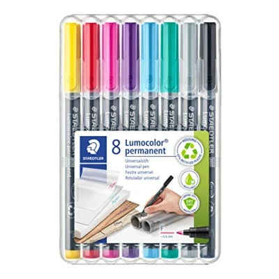 Abbildung von STAEDTLER permanenter Universalstift Lumocolor, wisch und wasserfest, sekundenschnell trocken, F Spitze Linienbreite 0,6 mm, 8 Marker in brillanten Farben, 318 WP8 2