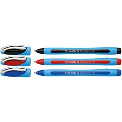 Abbildung von Schneider 150293 Slider Memo XB Kugelschreiber (mit Kappe, Strichstärke: XB, Schreibfarbe: rot/schwarz/blau, Made in Germany) 3er Etui