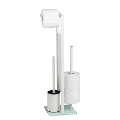 Abbildung von WENKO Stand WC Garnitur Mod. Rivalta, mit Toilettenpapierhalter und Bürstenhalter, lackierter Stahl, 23 x 70 18 cm, Weiß