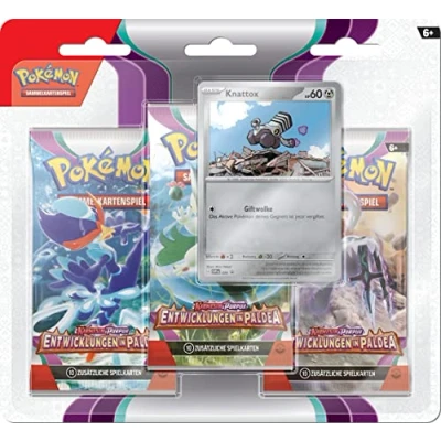 Abbildung von Pokémon Sammelkartenspiel: 3er Pack (Knattox) Karmesin &amp; Purpur Entwicklungen in Paldea (3 Boosterpacks 1 holografische Promokarte)