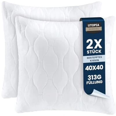 Abbildung von Utopia Bedding Kopfkissen 40x40 cm (2er Set), Gestepptes Kissen für Bett und als Dekokissen, Kissenfüllung, SofaKissen, Zierkissen Couch (Weiß)
