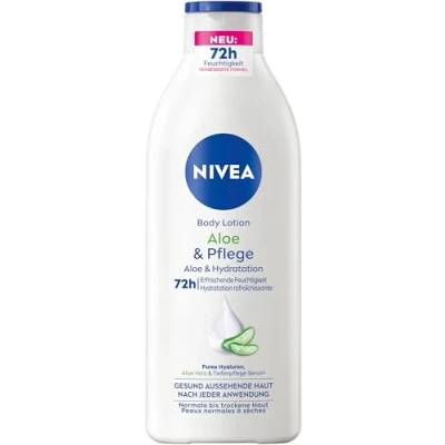 Abbildung von NIVEA Body Lotion Aloe &amp; Pflege, Körpercreme mit Tiefenpflege Serum für 72h Feuchtigkeit, Körperlotion purem Hyaluron und Vera natürlichen Ursprungs(400 ml)