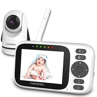 Abbildung von HelloBaby Babyphone mit Kamera, ferngesteuertes Schwenk Neige Zoom Video und 3,2&#039;&#039; IPS Bildschirm, 2 Wege Audio, Infrarot Nachtsicht, VOX Modus, kein WiFi Mehrsprachig