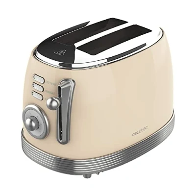 Abbildung von Cecotec Toaster Toast&amp;Taste 800 Vintage Light Beige, 850 W, Doppelte Extra breite Kurzschlitze von 3,8 cm, 2 Toastscheiben, Edelstahl Finish, Stil, 3 Funktionen, Beige
