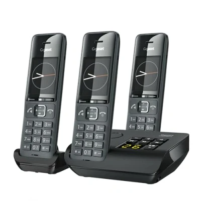Abbildung von Gigaset Comfort 520A Trio 3 Schnurlose DECT Telefone mit Anrufbeantworter Elegantes Design Freisprechfunktion Anrufschutz Adressbuch 200 Kontakten, titan schwarz [Deutsche Version]