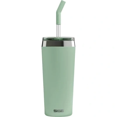 Abbildung von SIGG Helia Kaffeebecher to go (0.45 L / 0.6 L), doppelwandig isolierter Thermobecher mit Glas Strohhalm, auslaufsicherer Tumbler aus Edelstahl für heisse &amp; kalte Getränke