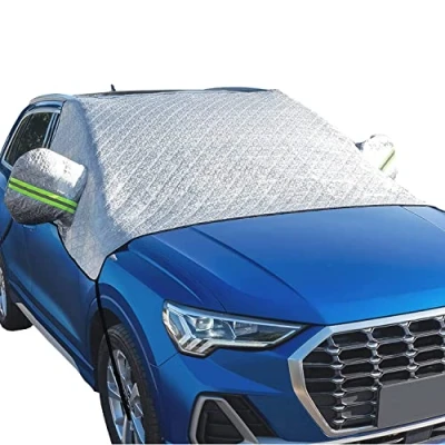 Abbildung von ALLILUYAA Frontscheibenabdeckung Winter, Windschutzscheibenabdeckung, Wasserdicht, Winddicht, Staubdicht, Kratzfest, UV Schutz, Halbgarage für Auto die meisten Autos,248 * 148cm