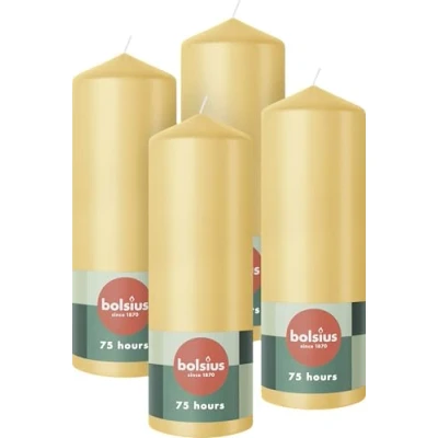Abbildung von Bolsius Glatte Stumpenkerzen Beige 4 Stück 20 x 7 cm Dekorative Haushaltkerzen Länge Brenndauer 75 Stunden Unparfümierte Enthält Natürliches Pflanzenwachs Ohne Palmöl