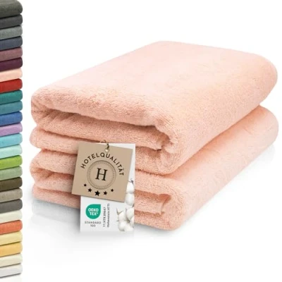 Abbildung von ZOLLNER 2er Set Saunatücher weiche und saugstarke Handtücher waschbar bis 95C Baumwolle 70x200 cm in aprikot