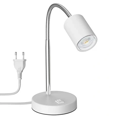 Abbildung von ledscom.de Tischleuchte WAIKA mit Schwanenhals und Schalter weiß matt, inkl. GU10 LED Lampe (warmweiß, 5,4W, 510lm, 50)