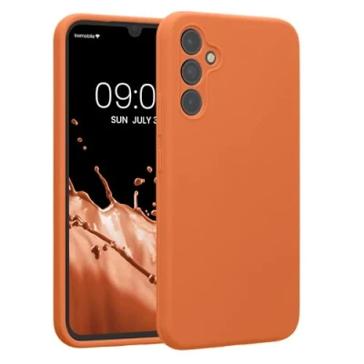 Abbildung von kwmobile Handyhülle kompatibel mit Samsung Galaxy A34 5G Hülle gummierte Handy Case aus Silikon in Warme Aprikose