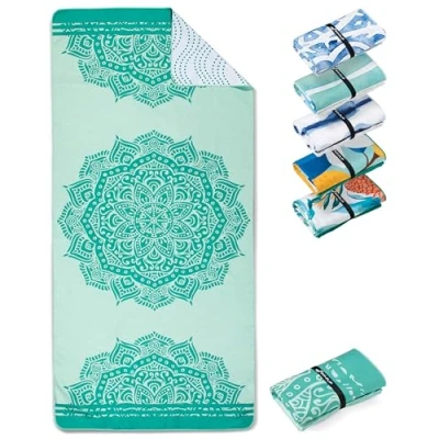 Abbildung von Fit Flip Strandtuch XXL Mikrofaser Badetuch Strandtücher leicht und schnelltrocknend 100% recyceltes Handtuch Strandhandtuch zum Baden (Mandala 160x90cm)