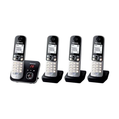 Abbildung von Panasonic KX TG6824GB DECT Schnurlostelefon mit Anrufbeantworter (Telefon 4 Mobilteilen, strahlungsarm, Eco Modus, GAP Telefon, Festnetz) schwarz