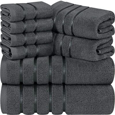 Abbildung von Utopia Towels 8 teiliges Luxus Handtuch Set, 2 Badetücher, Handtücher und 4 Waschlappen, 600 g/m², 100% ringgesponnene Baumwolle, sehr saugfähige Viskose Streifen Handtücher, ideal für den