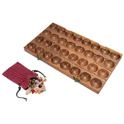 Abbildung von LOGOPLAY Hus Bao Kalaha Mancala Steinchenspiel Edelsteinspiel aus Samena Holz inkl. Edelsteinen