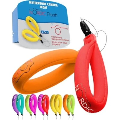Abbildung von nordic flash Schwimmende Handschlaufe (2 Stück), Wasserdichtes Floating Strap, Handgelenkschlaufe Kompatibel mit Kamera, Handy, Schlüssel Rot &amp; Orange