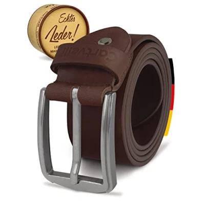 Abbildung von Cartvelli Herren Ledergürtel Schwarz 125cm Made in Germany 40mm Echt Leder Gürtel Schnalle Silber Herrengürtel Vollleder Jeansgürtel BS19s 125