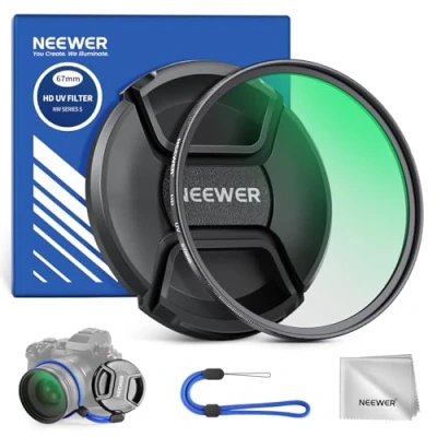 Abbildung von NEEWER 67mm MC UV Schutzfilter mit Objektivdeckel, mehrfach beständige Nanobeschichtungen/optisches HD Glas/wasserabweisend/Kratzfest/ultraschlanker Rahmen aus Aluminiumlegierung/Ultraviolett Filter