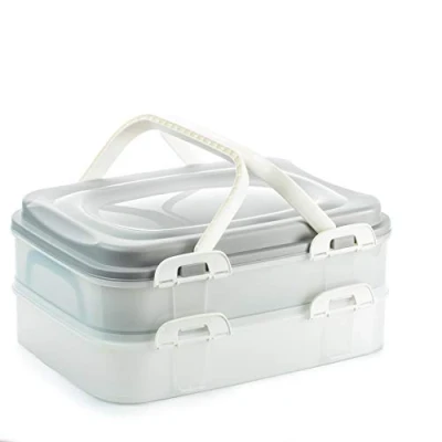 Abbildung von Party Container Kuchen Kuchenbehälter Cupcake Transportbox Lebensmittel Muffin XL mit 2 Etagen und klappbaren Griffen, Farbe:Grau