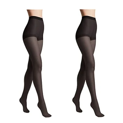 Abbildung von Conte elegant 2er Pack langlebige Damenstrumpfhose Halbmatt SOLO 20 DEN Damen Feinstrumpfhose Strumpfhose mit markiertem Höschenteil Einfarbig Farbe Schwarz Größe 2