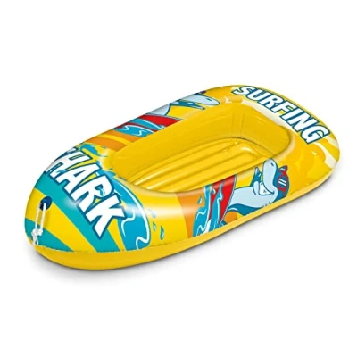 Abbildung von Mondo Toys Surfing Shark Boat Schlauchboot mit aufblasbarer Basis, für Kinder, Größe 112 cm, hitzebeständiges PVC, 16922
