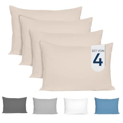 Abbildung von Dreamzie Kissenbezug 40x80 (4er Set) 100% Jersey Baumwolle 150 g/qm Kissenbezüge Beige Für Kissen 40 x 80 cm Kissenhülle Resistent und Hypoallergen Zertifiziert Oeko Tex