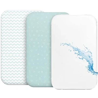 Abbildung von 2X Spannbettlaken aus 100% Baumwolle mit Gummiband 1X Matratzenschoner wasserdichtem Material 3er Set 50x83cm Blau