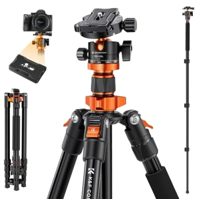 Abbildung von K&amp;F Concept Kamera Stativ, Tripod mit 360Kugelkopf, Tragbares Stativ für DSLR Canon Nikon Sony, Aluminium Fotostativ Einbeinstativ K255A4+BH 28L