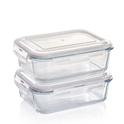 Abbildung von Grizzly Glas Frischhaltedosen, Set 2x 1520 ml, luftdicht, rechteckig, Click Verschluss, vielseitige Vorratsdosen für Ofen, Mikrowelle, Gefrierfach