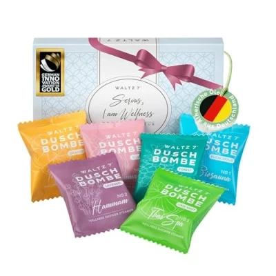 Abbildung von WALTZ 7 Original Shower Steamer Set, 6 Stück mit Düften, Qualität aus Europa, Badebomben Alternative, kleines Geschenk Frauen, Freundin, Gastgeschenk, Geschenkidee, Adventskalender Inhalt