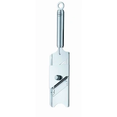 Abbildung von RÖSLE Gourmethobel Hochwertiger Hobel für Trüffel, feine Pilze, Parmesan / Radieschen, hauchdünne Scheiben, stufenlos verstellbar, Edelstahl 18/10, Rundgriff mit Aufhängeöse inkl. Restehalter, Silber