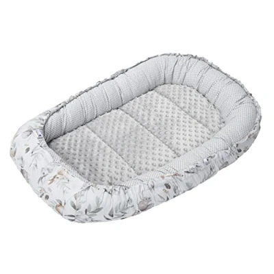 Abbildung von Medi Partners Babynest Kuschelnest Babynestchen 100% Baumwolle Nestchen Reisebett für Babys Säuglinge 100x60x15cm herausnehmbarer Einsatz (Hirsch in Blättern mit Grau Minky)