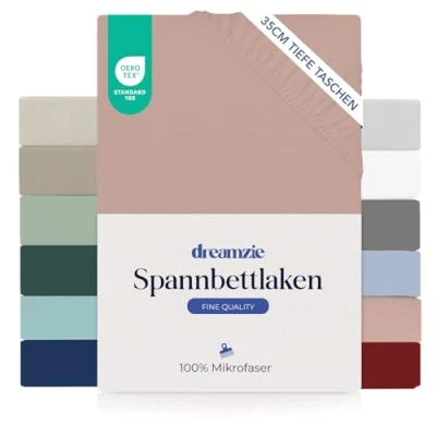 Abbildung von Dreamzie Spannbettlaken 140x200 cm 35 Tiefe Tasche 100% Mikrofaser Bettlaken Hell Pink, Schadstoffgeprüft(Oeko TEX), mit Gummizug