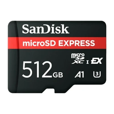 Abbildung von SanDisk microSD Express Speicherkarte 512 GB (5,3K, 4K UHD &amp; RAW Bildaufnahmen, Lesen bis zu 880 MB/s Schreiben 650 MB/s, RescuePRO Deluxe)