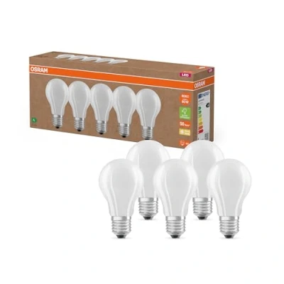 Abbildung von OSRAM Hocheffiziente LED Lampen mit Energieeffizienz Klasse A, Vorteilspack 5 Leuchtmittel, ersetzt herkömmliche 60W Glühbirnen, warmweiß(2700K), E27, mattes Glas