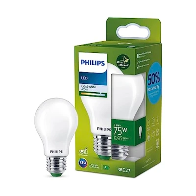 Abbildung von Philips LED Classic ultraeffiziente E27 Lampe, mit Energieeffizienzklasse A, ersetzt 75W, matt, kaltweiß