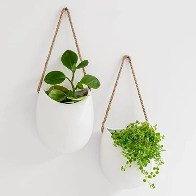 Abbildung von Kazai. Wandvasen Ellie Hängende Keramik Blumentöpfe 2 teilig Wand Deko für Zimmer, Balkon und Garten Weiss (matt)